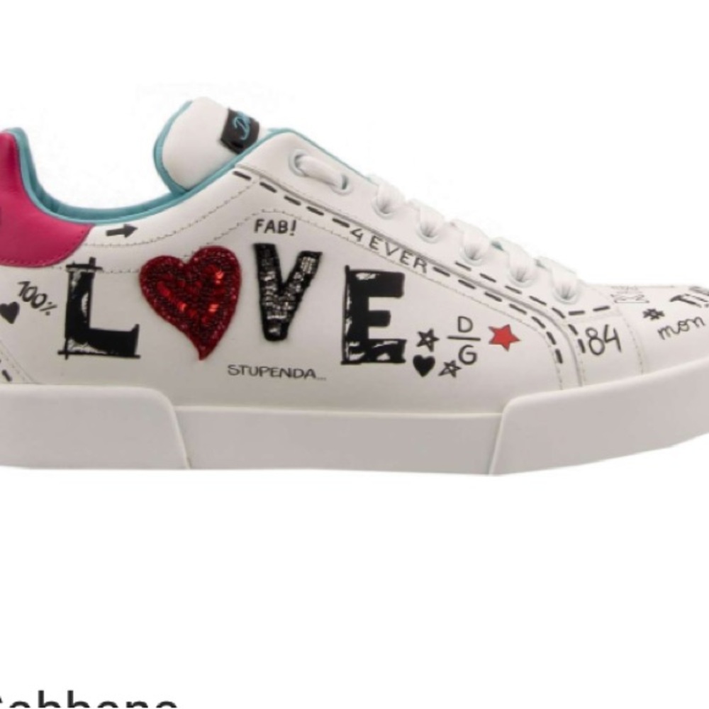 Dolce & Gabbana Love Graphic Sneakers - White and Red - Picture 2 of 12